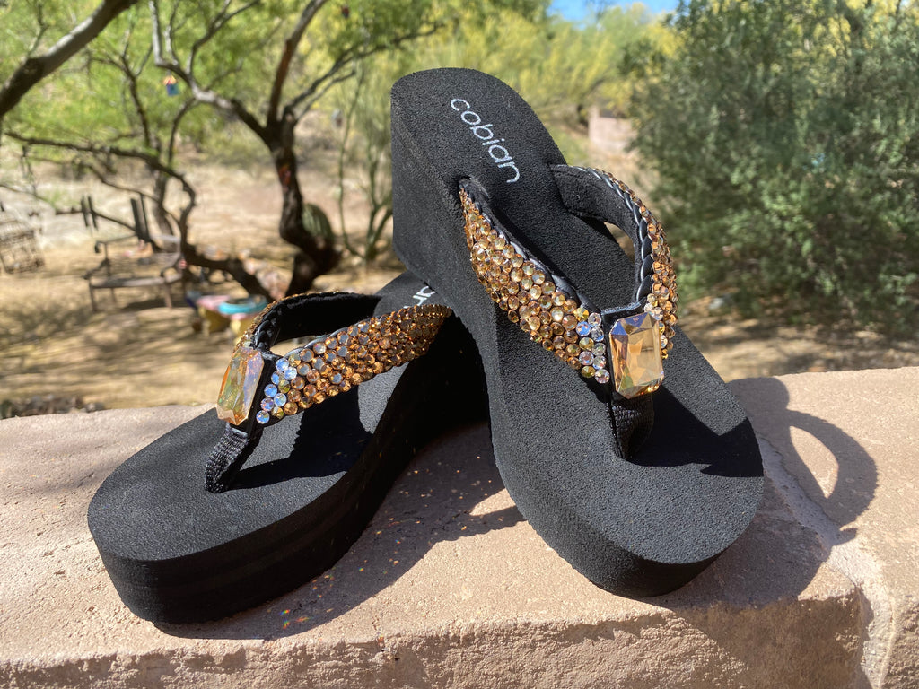 Golden Goddess "Rockstar" Swarovski Crystal Flip-flops Sandals by Sparkle Steps