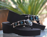 Turquoise and Pearl Concho Diva's Swarovski Crystal Flip Flops with a Southwest Flair.