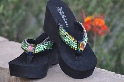 Green Goddess for Maleficent Swarovski Crystal Flip-flops by Sparkle Steps