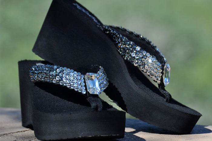 Clear to Black Ombre' Rockstar Swarovski Crystal Platform Flip-flops by Sparkle Steps