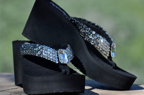 Clear to Black Ombre' Rockstar Swarovski Crystal Platform Flip-flops by Sparkle Steps
