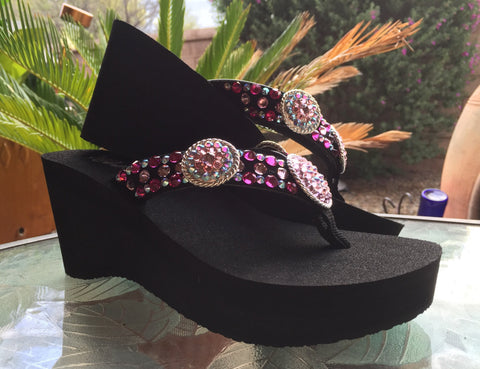 Custom Concho Diva's Swarovski Crystal Platform Flip-flops by Sparkle Steps