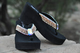Rose-gold Iridescent Rockstar Platform Swarovski Crystal Flip-flop Sandals by Sparkle Steps