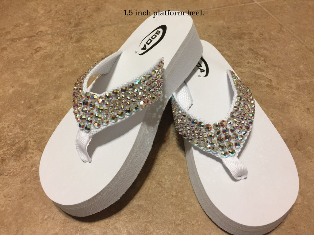 Diamond Diva's White Wedding Swarovksi Crystal Platform Flip-flops San –  Sparkle Steps