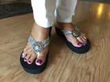Antique Iridesent Concho Diva's Swarovski Crystal 2" Platform Flip-flop Sandals by Sparkle Steps