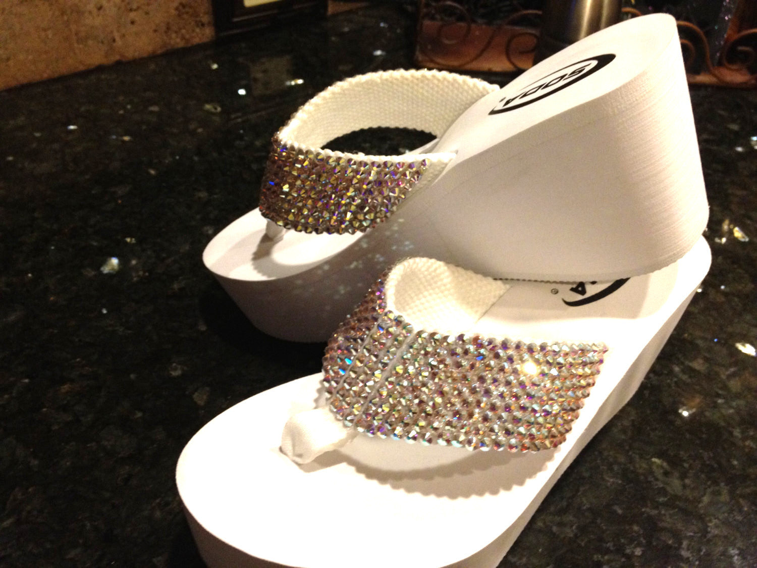 Diamond Diva s White Wedding Swarovksi Crystal Platform Flip flops