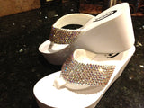 Diamond Diva's White Wedding Swarovksi Crystal Platform Flip-flops Sandals by Sparkle Steps