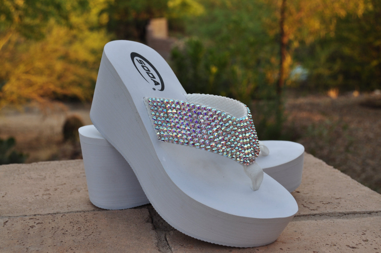 Diamond Diva s White Wedding Swarovksi Crystal Platform Flip flops San Sparkle Steps