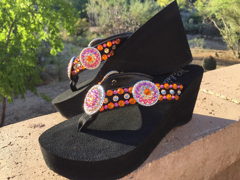 Orange Obsession Concho Diva's Swarovski Crystal Flip-flops by Sparkle Steps